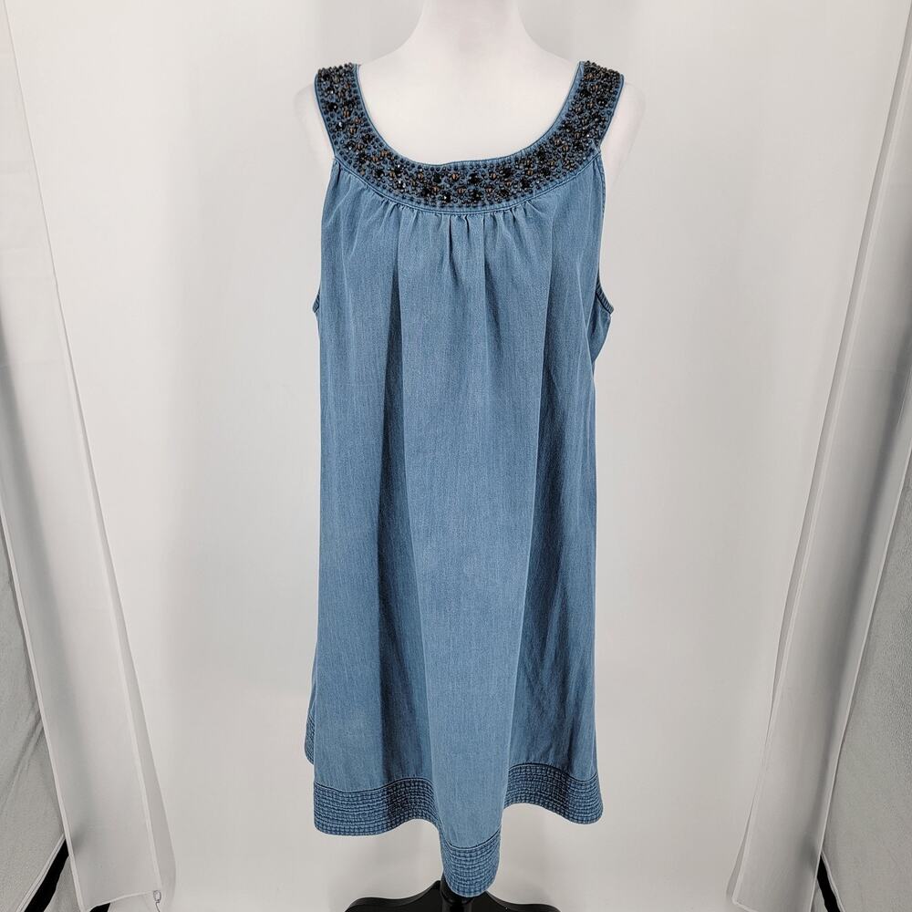 Speed Control Dress Womens Large Chambray Beaded Neckline Sleeveless